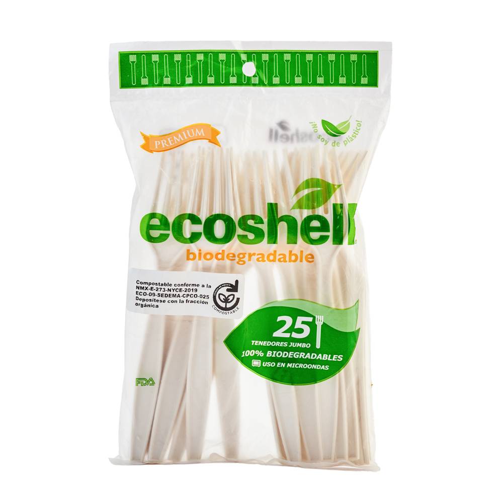 Ecoshell tenedores jumbo desechables (paquete 25 piezas)