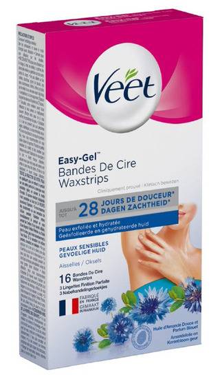 Bandes de Cire Froide Aisselles, peaux sensibles X16 VEET - la boîte de 16 bandes