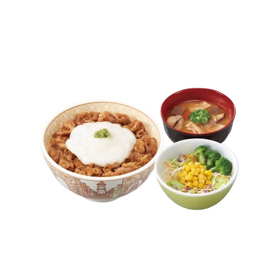 わさび山かけ牛丼とん汁サラダセット Gyudon w/ Grated Yam & Pork Miso Soup & Salad
