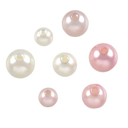 Bead Landing Plastic Pearl Round Beads, 8mm-12mm, Ivory-Pink (1 lbs)