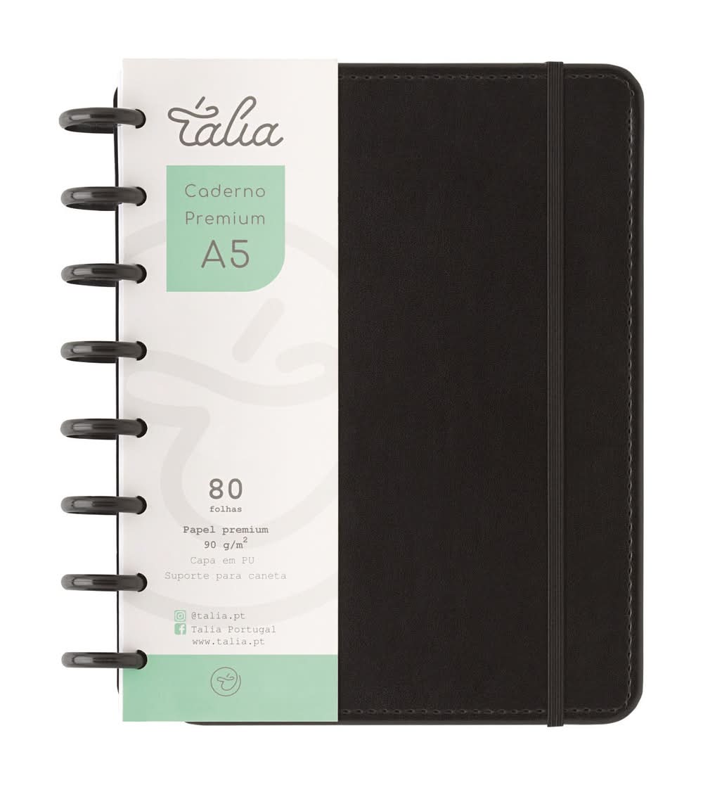 Caderno Smart com Elástico Espiral A5 Pautado Preto