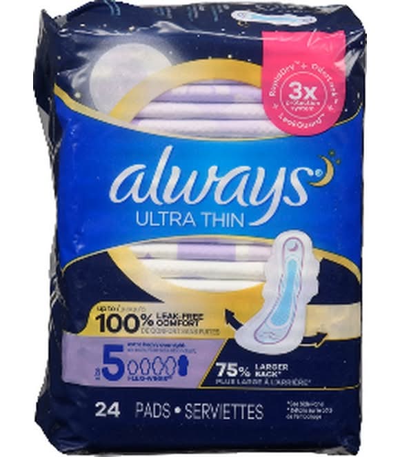 Always Ultra Thin Extra Heavy Overnight Pads With Wings, 5 (24 ct)