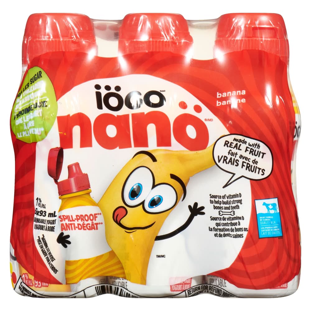 Iögo nanö anti-dégât yaourt à boire 1% m.g. - nanö spill-proof drinkable yogurt 1% m.f. (6 pièces, 93 ml) (banane)