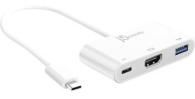 j5create USB-C to USB-C/HDMI/USB-A/Audio/Video Adapter, Male to Female/Female, White (JCA379)