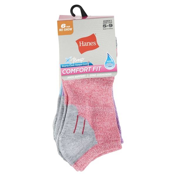 Hanes Women's Cool Comfort No-Show Socks, Assorted Colors, 6 Pack, Size 5-9