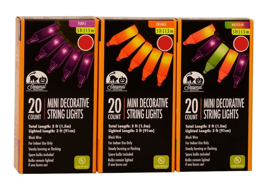 Seasonal Collection Mini Halloween String Lights, 5 ft, Orange-Purple-Multicolor (3 x 60 ct)
