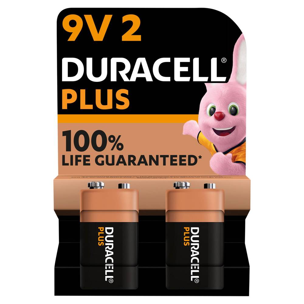 Duracell Plus 9V Alkaline Batteries, pack of 2