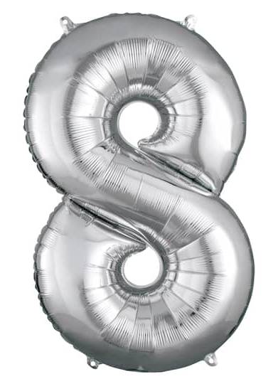 Inflated 34" Silver Number Mylar Balloon