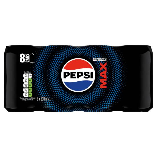 Pepsi Max No Sugar Cola Can (8 pack, 330 ml)