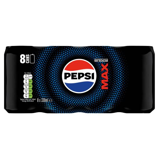 Pepsi Max No Sugar Cola Can (8 x 330ml)