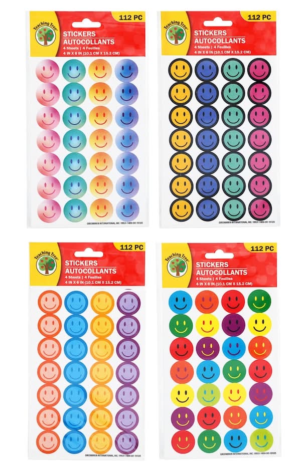 Teaching Tree Smiley Face Sticker Sheets, 4x6 in, Assorted (112 ct)