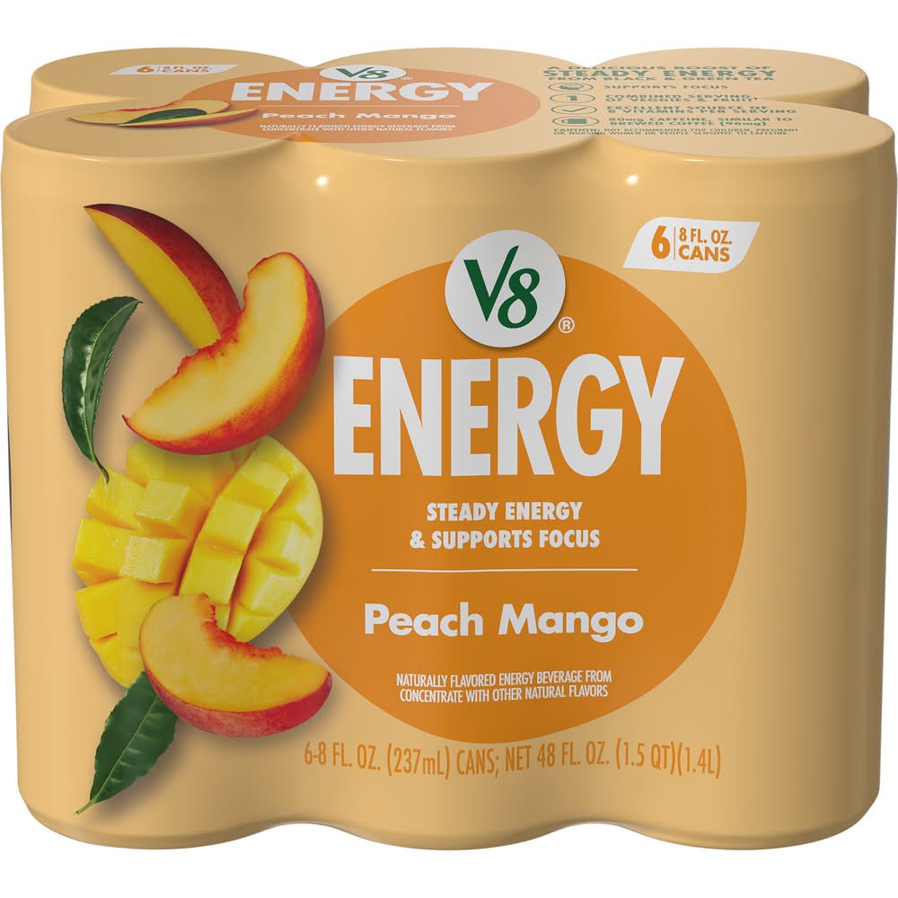 V8 Energy Drinks, Peach Mango (6 x 8 fl oz)