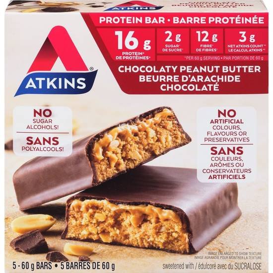 Atkins Protein Chocolate Peanut Butter Bars (5 x 60 g)