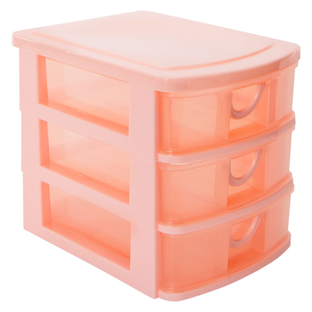 Stackable 3-Drawer Mini Organizer 7.5in X 6.25in Light Pink