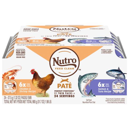 Nutro Perfect Portions Pate Multi-Pack Real Salmon & Tuna and Real Chicken & Shrimp Wet Cat Food, 1.98 Lbs., Count Of 12