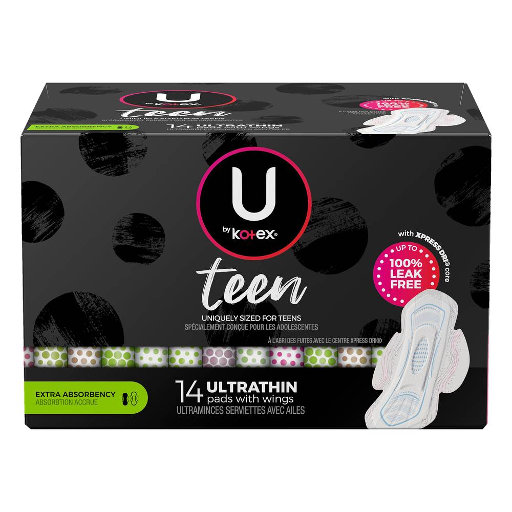 U By Kotex Teen Ultra Thin Extra-Absorbency Pads With Wings