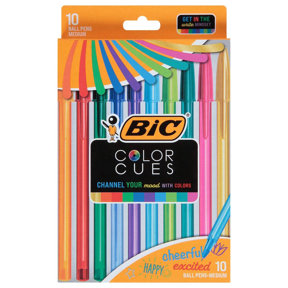 BiC Color Cues Cheerful Excited Ball Pens, M, Multi Color (10 ct)