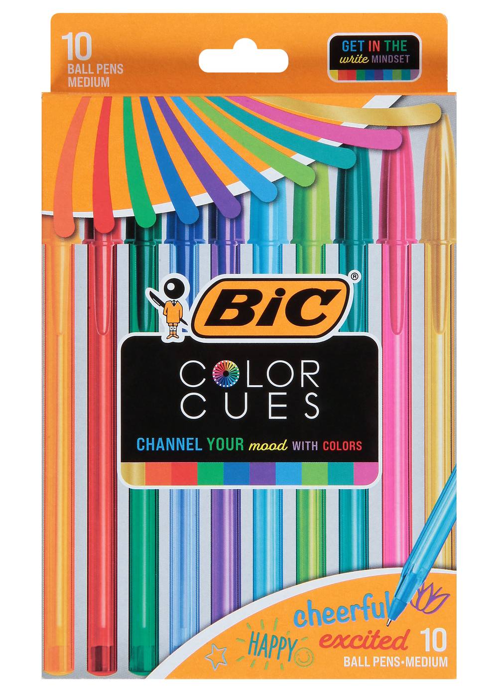 BiC Color Cues Cheerful Excited Ball Pens, M, Multi Color (10 ct)