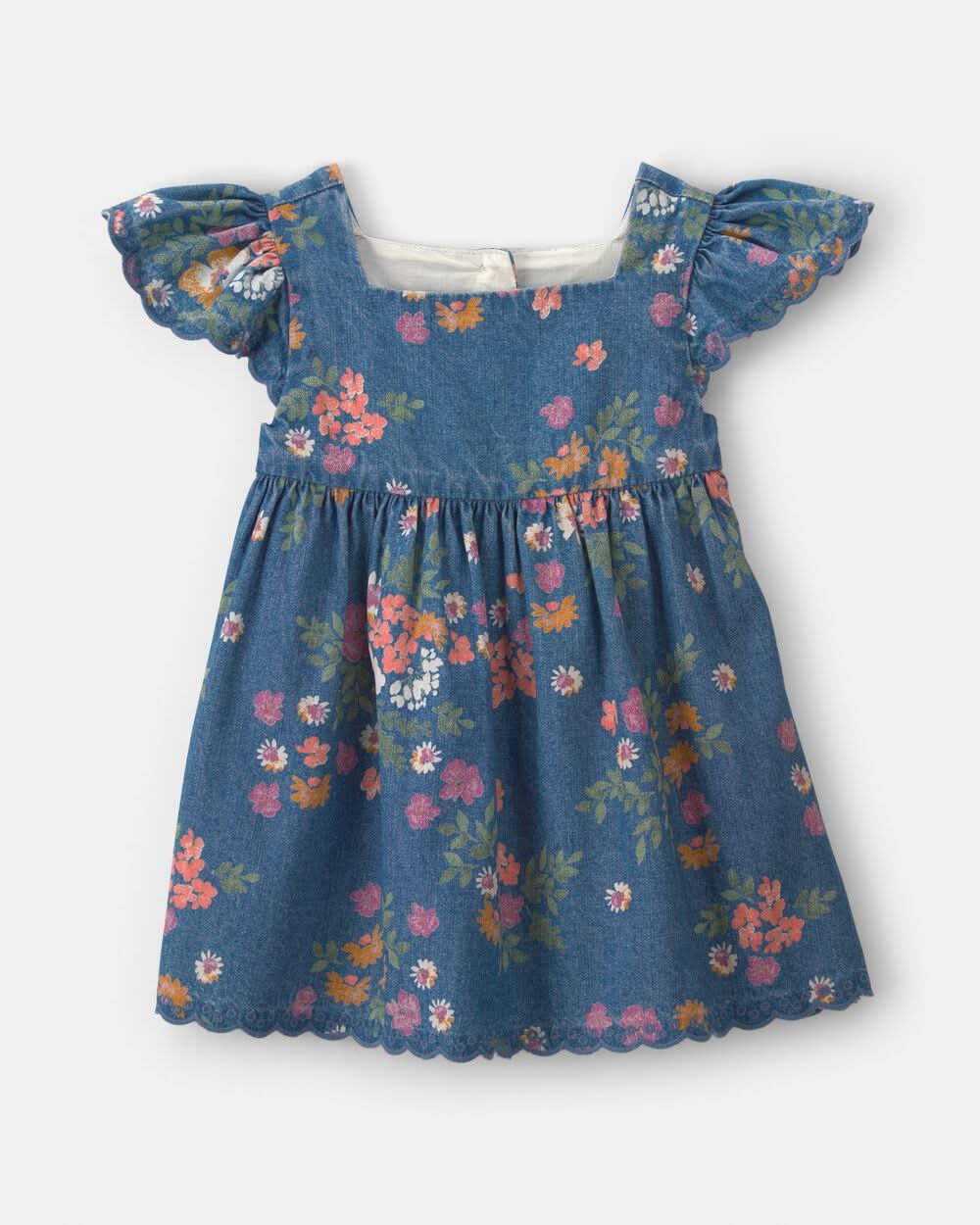 Baby Girl Floral Denim Short-Sleeve Dress - Dark Wash - 12M