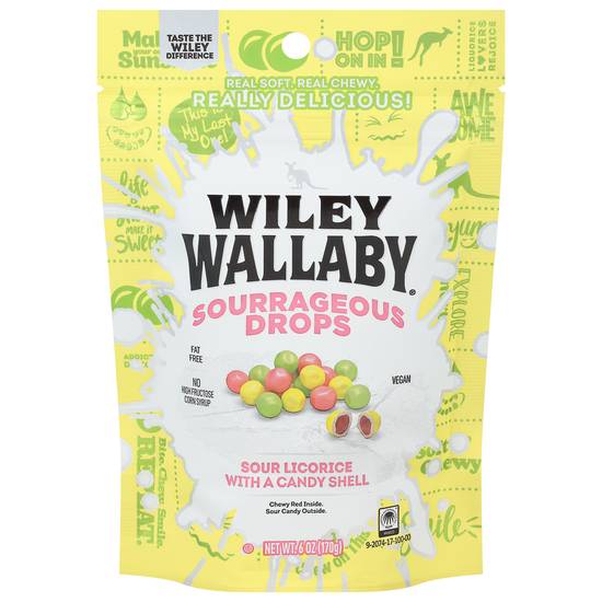Wiley Wallaby Sourrageous Drops Sour Licorice With a Candy Shell (red cheery)