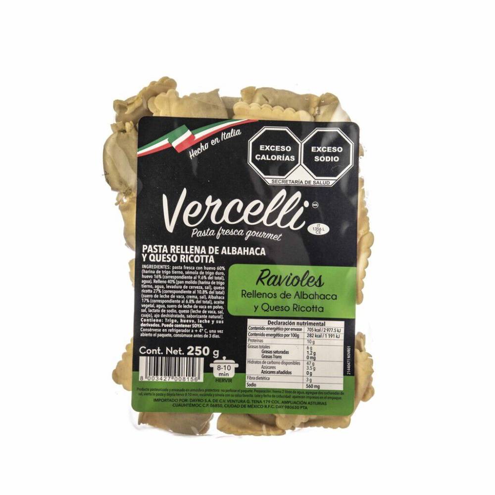 Vercelli ravioles rellenos de albahaca y queso ricotta (resellable 250 g)