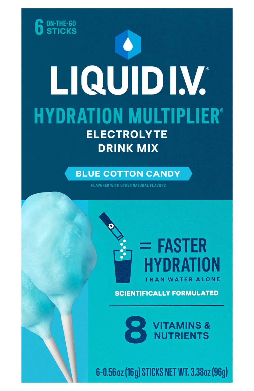 Liquid I.V. Hydration Multiplier Powdered Electrolyte Drink Mix, Blue Cotton Candy (6 x 0.56 oz)