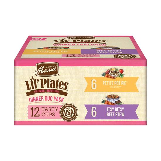 Merrick Lil' Plates Dinner Duo Wet Dog Food (12 ct) (small/petite pot pie-itsy bitsy beef stew)