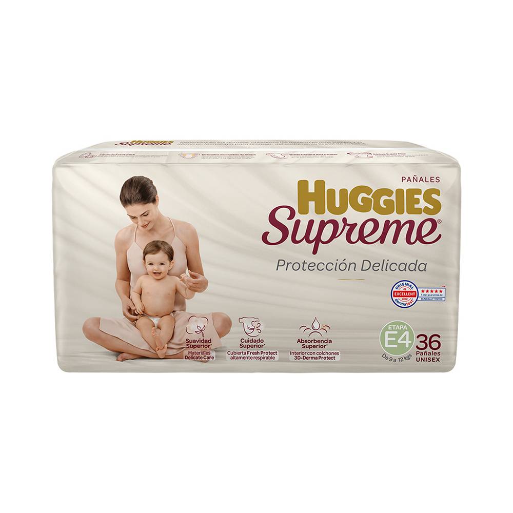 Huggies · Pañales supreme protección delicada, unisex, Etapa 4 (36 un)