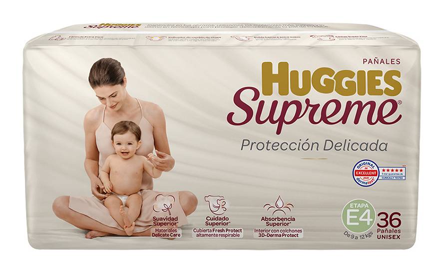 Huggies · Pañales supreme protección delicada, unisex, Etapa 4 (36 un)