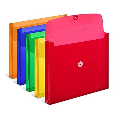 Staples Plastic Filing Envelopes With Button & String Closure, Assorted (5 ct)