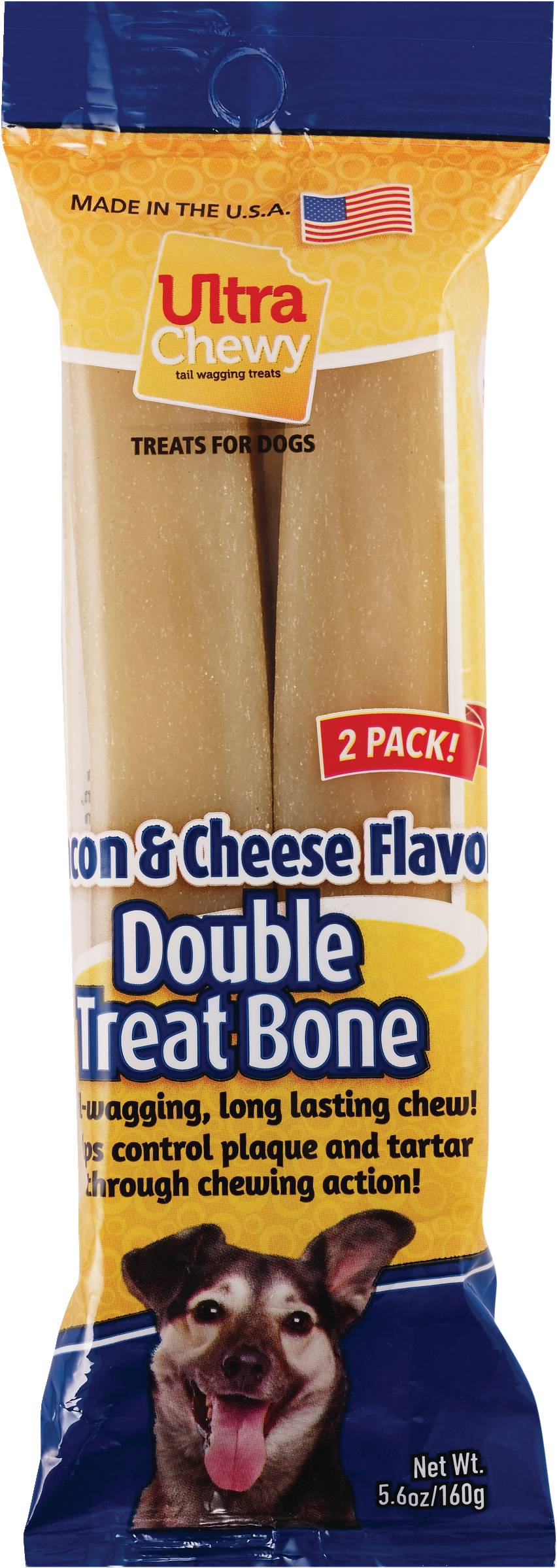 Ultra Chewy Double Treat Bone For Dogs, Bacon & Cheese Flavor, 2 ct