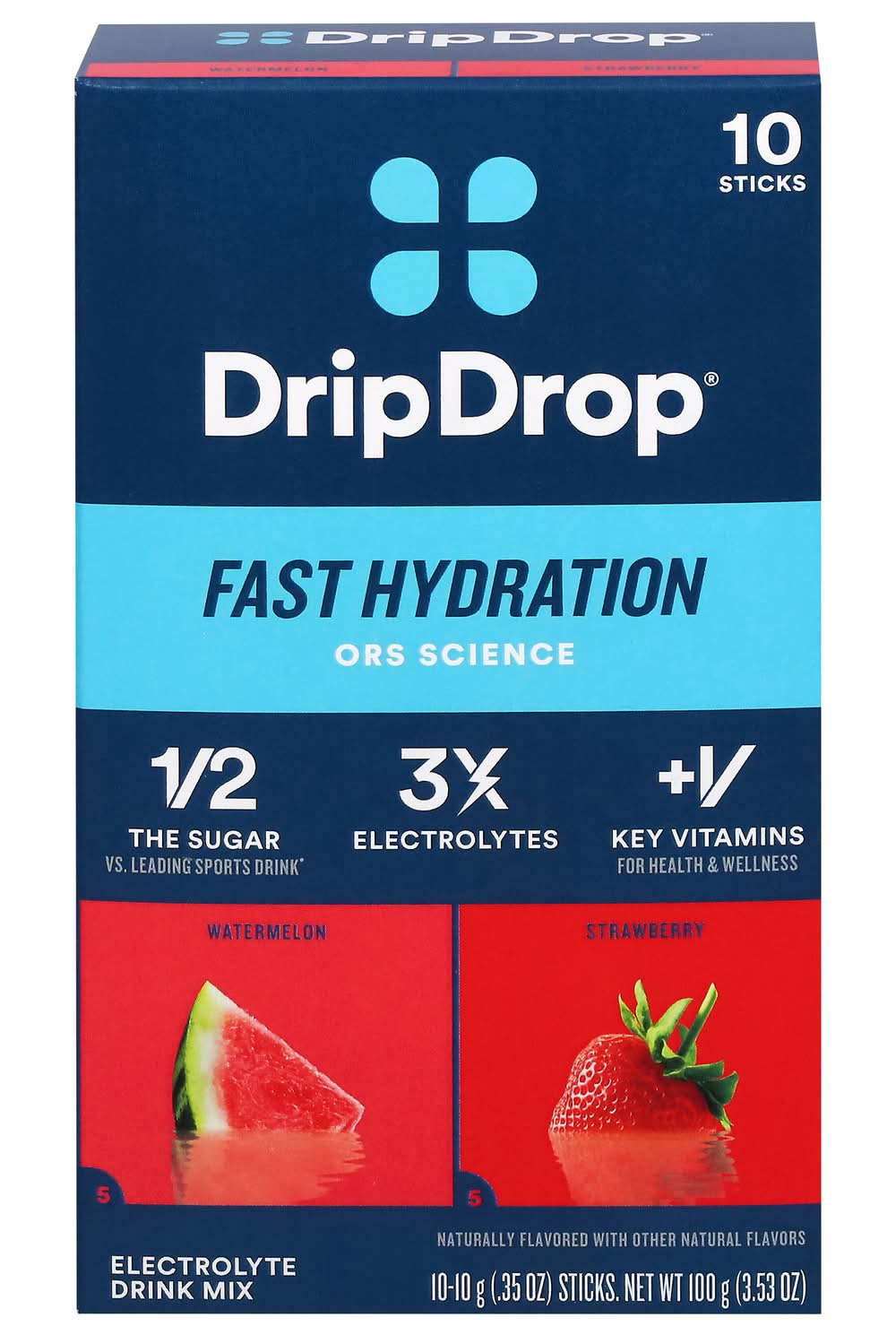 DripDrop Original Fast Hydration Electrolyte Powder Drink Mix Sticks, Watermelon/Strawberry (10 x 0.35 oz)