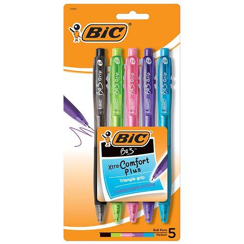 BIC Retractable Ballpoint Pens, Medium Point (1.0mm), Side Click, Comfort Grip - 5.0 ea