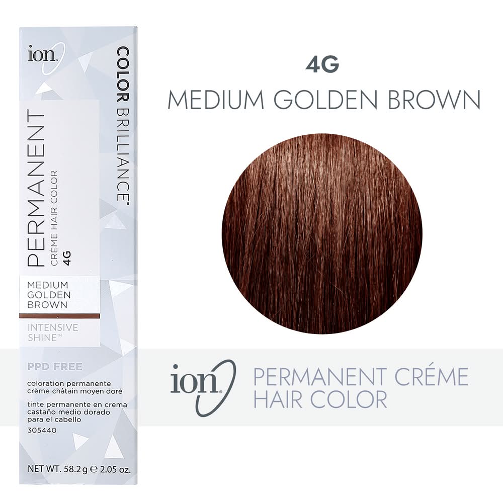 Ion Hair Products Permanent Creme Hair Color, 4G Medium Golden Brown (2.05 oz)