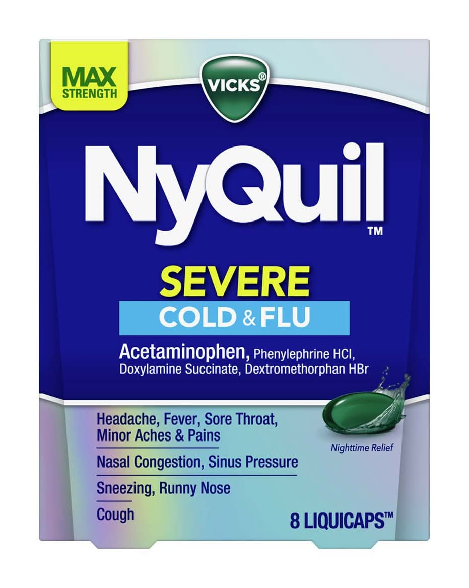 Vicks Severe Cold & Flu Powerful Nighttime Relief Liquicaps (8 ct)