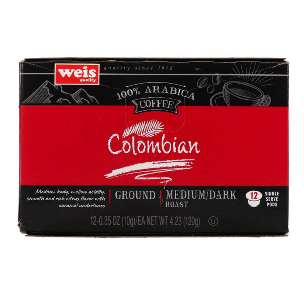 Weis 100% Arabica Colombian Medium and Dark Roast Coffee Cups (0.35 oz, 12 ct)