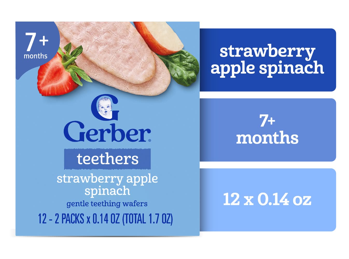 Gerber Gentle Teething Wafers, Strawberry Apple Spinach, 7+ Months (12 x 2 ct)