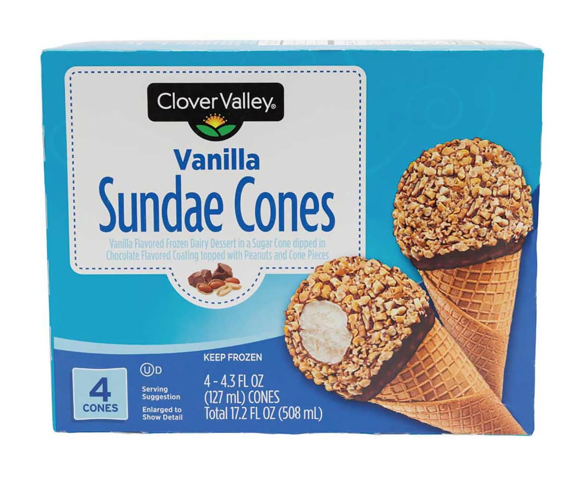 Clover Valley Dessert Sundae Cones, Vanilla (4 x 4.3 fl oz)