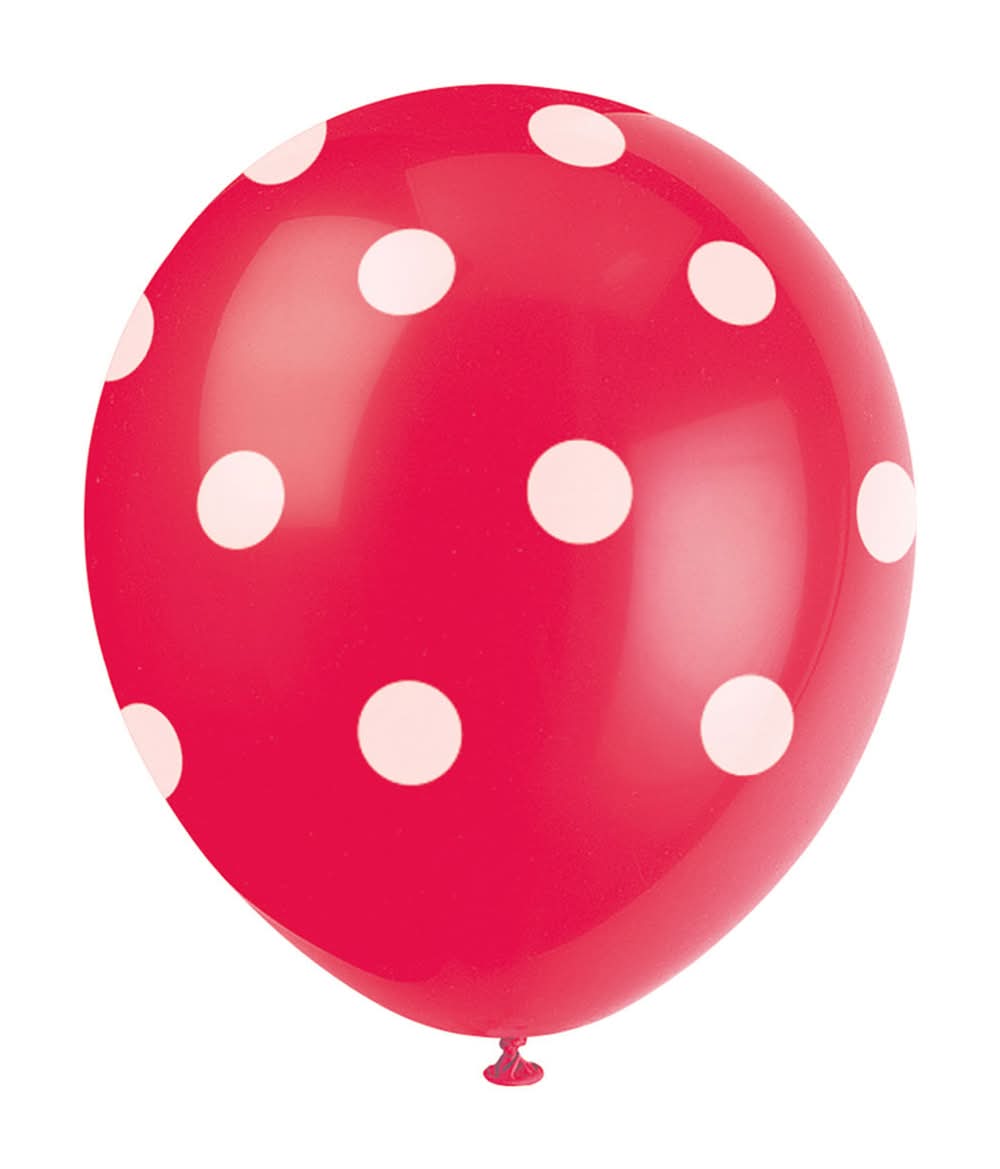 Unique Party Favors Latex Polka Dot Balloons, 12 in, Red (6 ct)