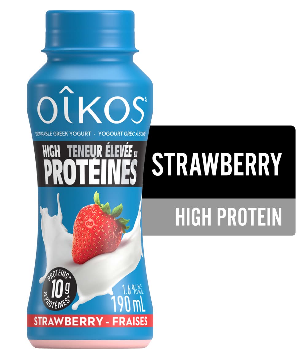 Oikos High Protein Drinkable Greek Yogurt, Strawberry (190 ml)