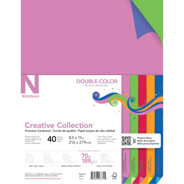 Neenah® Creative Collection™ Double-Color Textured Card Stock, Assorted Colors, Letter (8.5" x 11"), 70 lb, Pack Of 40