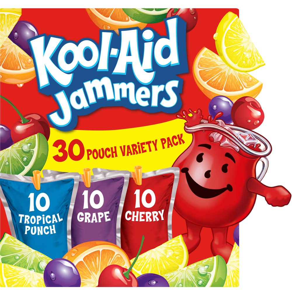 Kool-Aid Jammers Juice Variety pack, Tropical Punch-Grape-Cherry (30 x 6 fl oz)