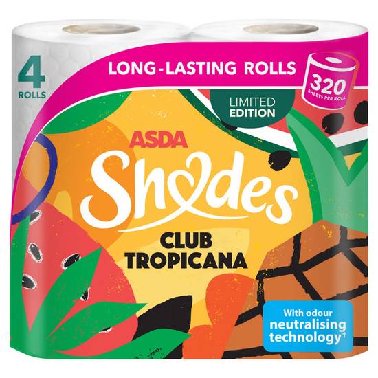 ASDA Shades Strawberry & Watermelon Toilet Tissue Double Roll, 4 = 8 Rolls