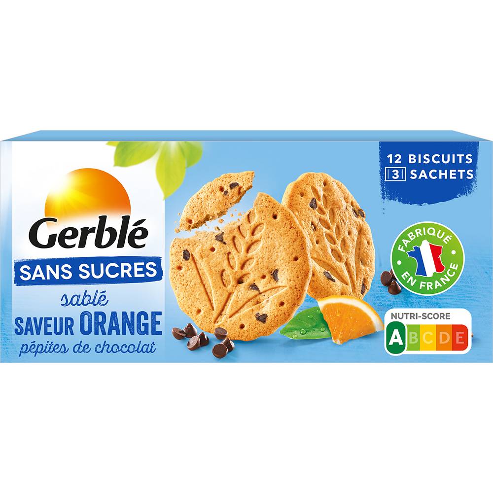 Gerblé - Biscuits orange pépites chocolat sans sucres ajoutés
