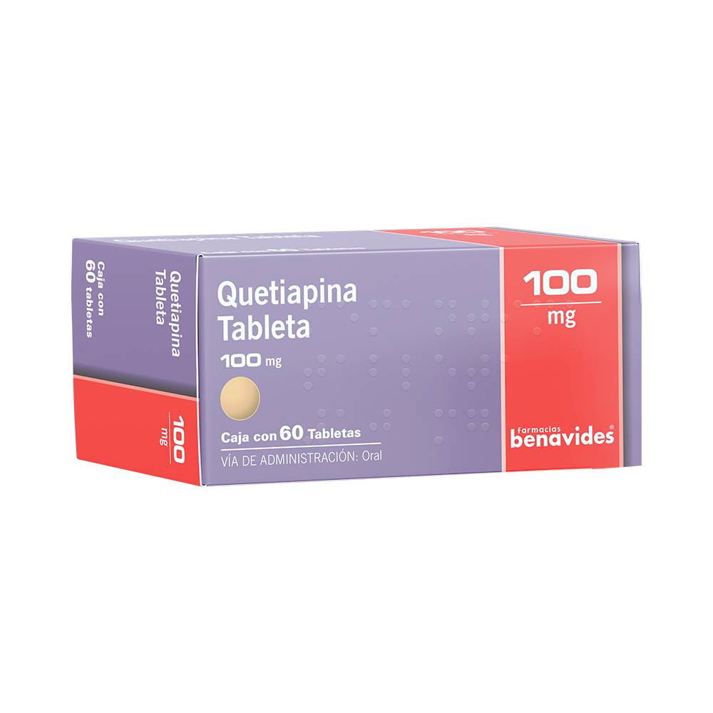 Farmacias Benavides · Quetiapina tabletas 100 mg (60 un)