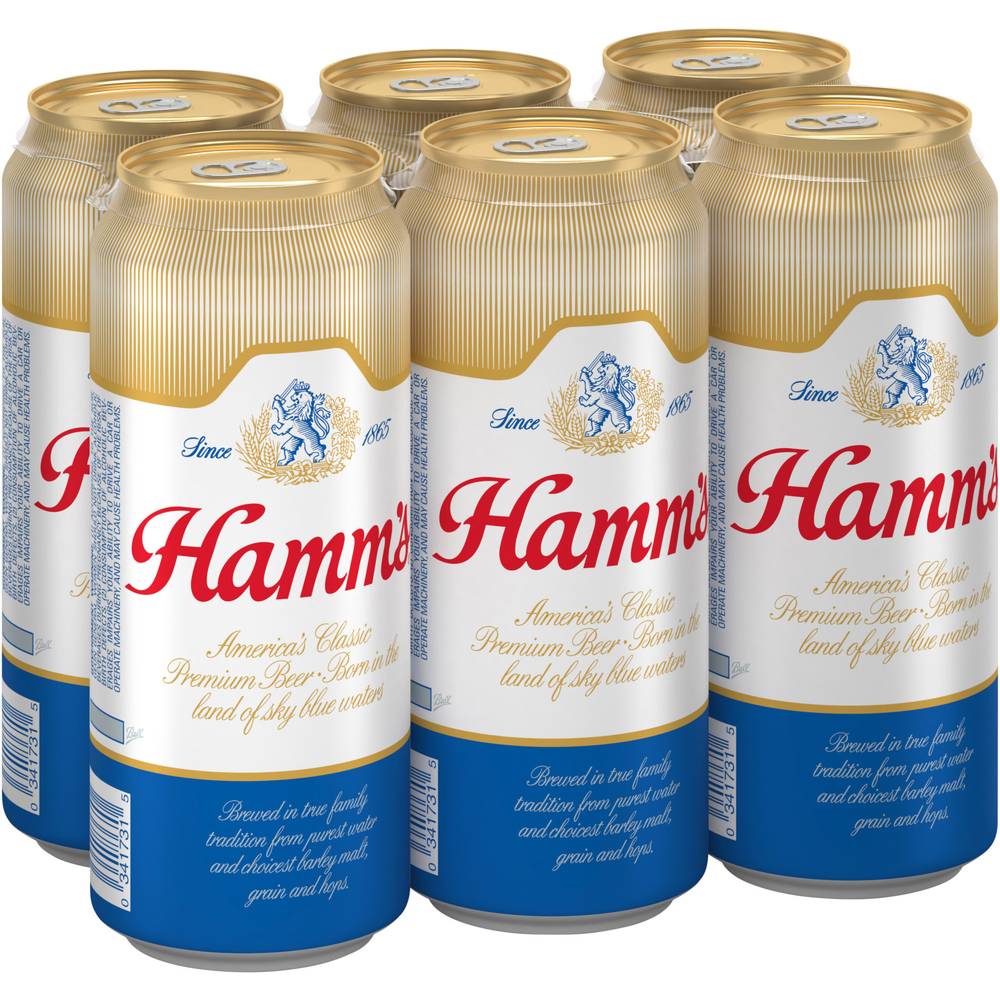 Hamm's America's Classic Premium Lager Beer Cans - 16 fl oz, 6 pk