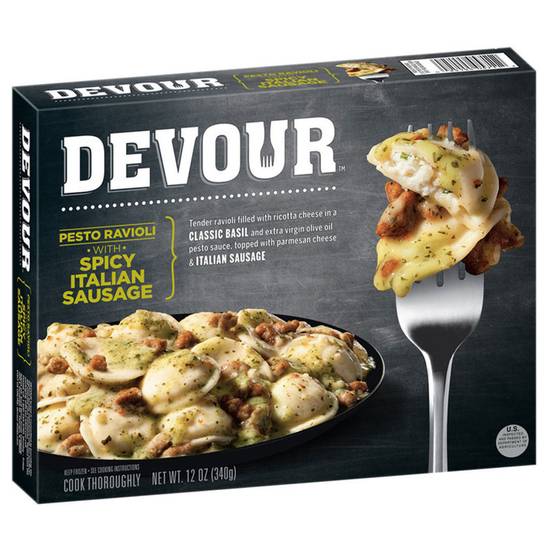 Order Devour Frozen Pesto Ravioli with Spicy Italian Sausage Meal 12oz food online from Everyday Needs By Gopuff store, Fairfield on bringmethat.com