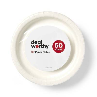 Dealworthy Disposable Paper Plates, 10", White (50 ct)