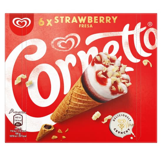 Cornetto Strawberry, Ice Cream Cone (6 x 90ml)