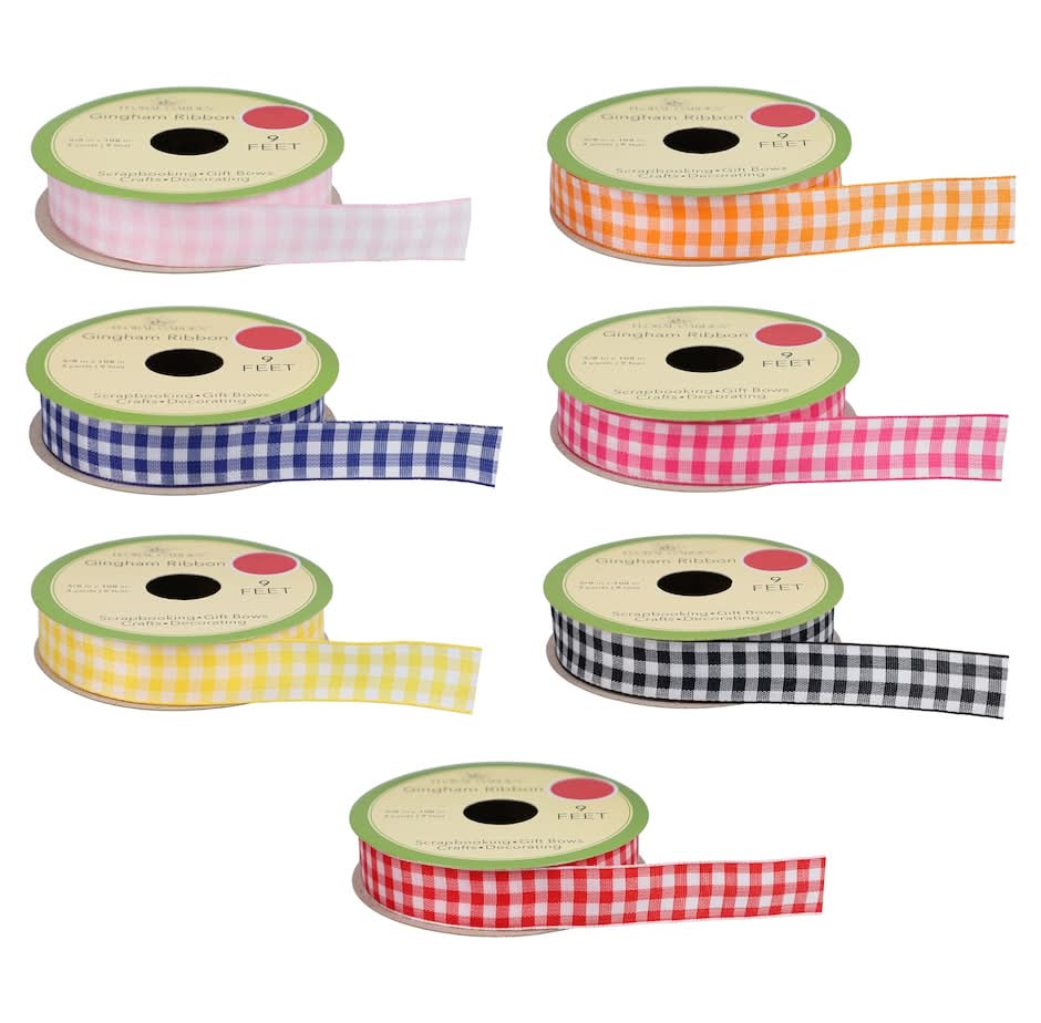 Floral Garden Gingham Ribbon, 5/8in x 3yd, Assorted